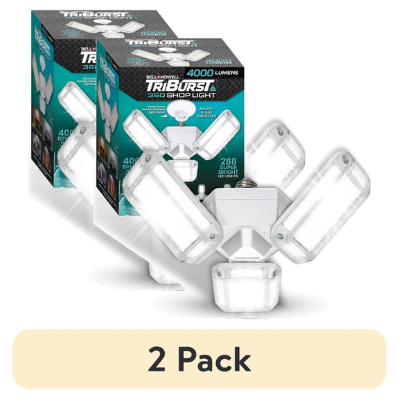 (2 pack) Bell + Howell TriBurst Garage Lights 288 LED Bulb 4000 Lumens Ceiling Socket Deformable Light