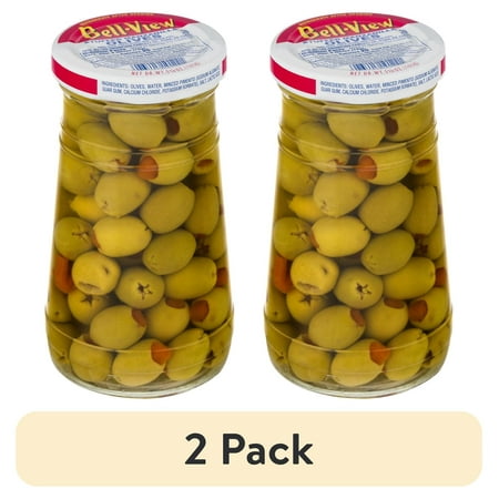 (2 pack) Bell-View Pimento Stuffed Green Manzanilla Olives, 5.75 oz Glass Jar, Kosher