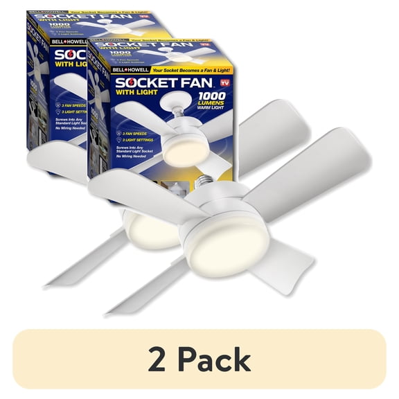 (2 pack) Bell + Howell Socket Breeze Fan 1000 Lumens 4 blades w Remote Control Socket Fan Light