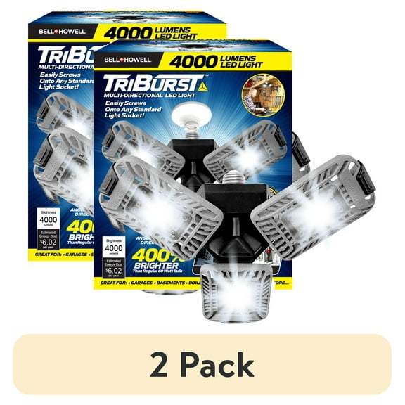 (2 pack) Bell and Howell TriBurst LED Garage Light Bulb 3 Panel 4000 Lumen 60W Light 6000K Light