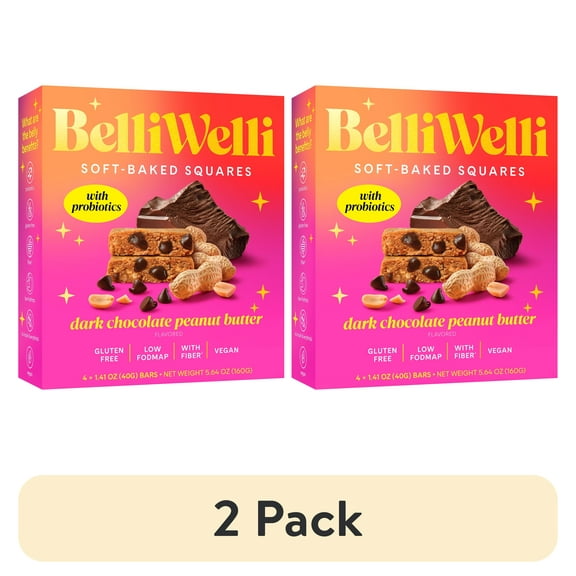 (2 pack) BelliWelli, Dark Chocolate Peanut Butter, Soft-Baked Probiotic Bar, 4 x 1.4 oz bars