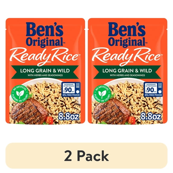 (2 pack) Ben's Original Ready Rice Long Grain and Wild Flavored Rice, Easy Dinner Side, 8.8 Ounce Pouch