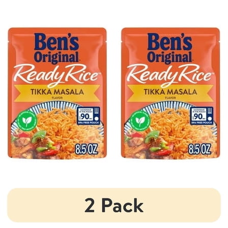 (2 pack) (2 pack) Ben's Original Ready Rice Tikka Masala 8.5 oz Microwavable Pouch. Ready in 90 Seconds! Cholesterol Free.