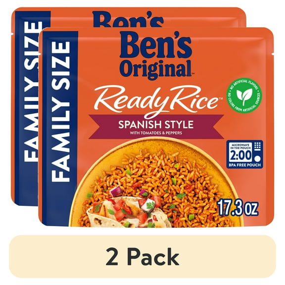 (2 pack) Ben's Original Flavored Ready Rice, Spanish Style, with Tomatoes, Peppers, Herbs and Spices, Family Size, 17.3 oz, Shelf-Stable