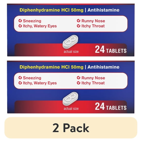 (2 pack) Benadryl Extra Strength Antihistamine Allergy Relief Tablets, 24 Count