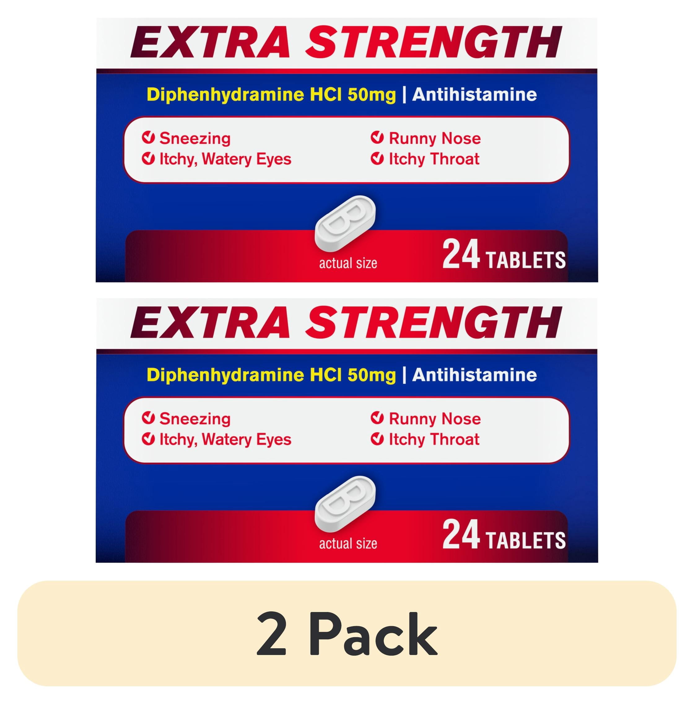 (2 pack) Benadryl Extra Strength Relief Allergy Tablets, 50 mg Diphenhydramine HCl, 24 Count