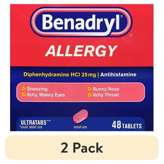 (2 pack) Benadryl Ultratabs Allergy Relief Diphenhydramine Antihistamine 25mg, 48 ct