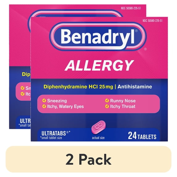(2 pack) Benadryl Ultratabs Antihistamine Cold & Allergy Relief Tablets, 24 Count