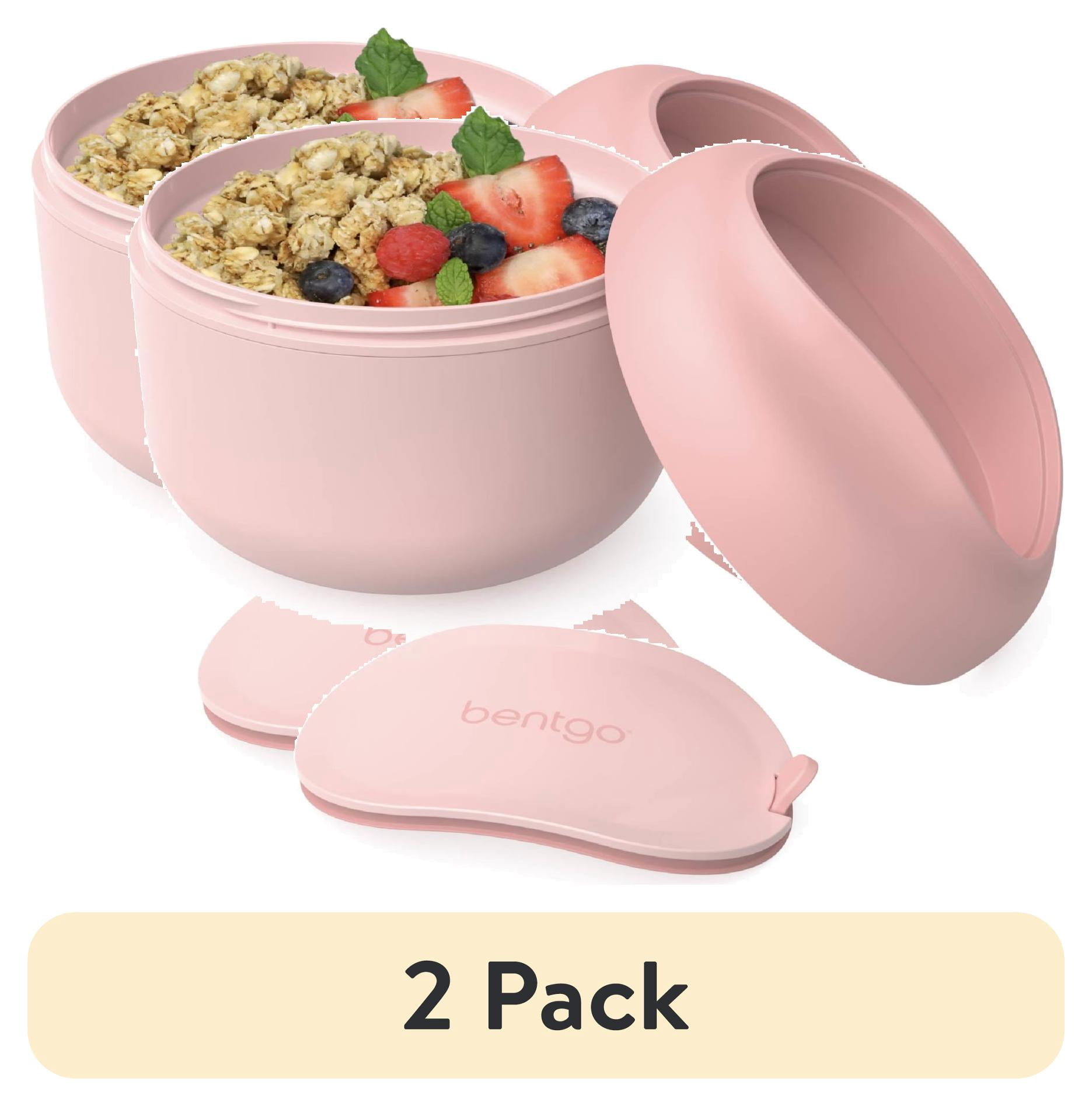 (2 pack) Bentgo Bowl - Insulated Leak-Resistant Bowl with Snack Compartment, Collapsible Utensils and Improved Easy-Grip Design for On-the-Go - Holds Soup, Rice, Cereal & More - BPA-Free, 21.2 oz (Blush)