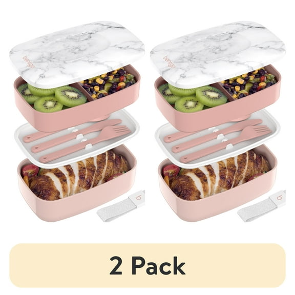 (2 pack) Bentgo Classic - Adult Bento Box, Stackable 3-Compartment Lunch Box with Removable Utensil Set and Sealing Strap, BPA-Free, Food Container Ideal for Meal Prep, Work, and On the Go (Blush Marble)