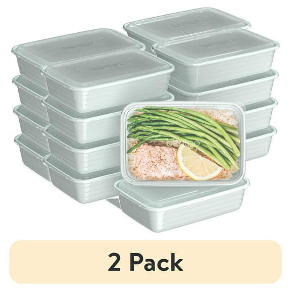 (2 pack) Bentgo Prep - 20-Piece 1-Compartment Reusable Meal Prep Containers with Lids, PFAS & BPA Free Plastic Materials, Durable, Microwave, Freezer, & Dishwasher Safe To Go Food Storage (Mint)