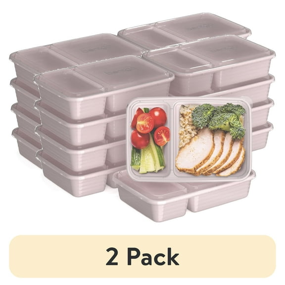 (2 pack) Bentgo Prep - 20-Piece 2-Compartment Reusable Meal Prep Containers with Lids, PFAS & BPA Free Materials, Durable, Microwave, Freezer, & Dishwasher Safe To Go Food Storage (Blush Pink)