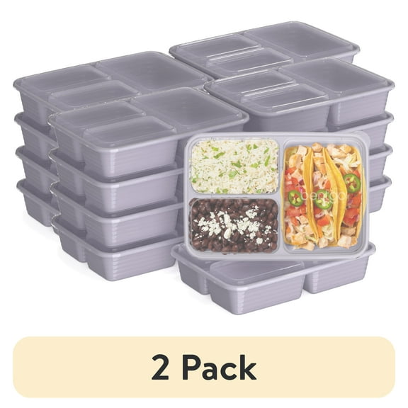 (2 pack) Bentgo Prep 3-Compartment Meal Prep Containers with Lids, PFAS & BPA Free Materials, Durable, Microwave, Freezer, & Dishwasher Safe To Go Food Storage (Lilac), (BGPRP3-LC)