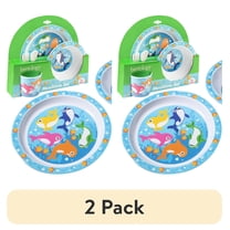 (2 pack) Bentology 5 Piece Mealtime Feeding Set for Kids and Toddlers - Shark - Includes Plate, Bowl, Cup, Fork and Spoon Utensil Flatware - Durable, Dishwasher Safe, BPA Free