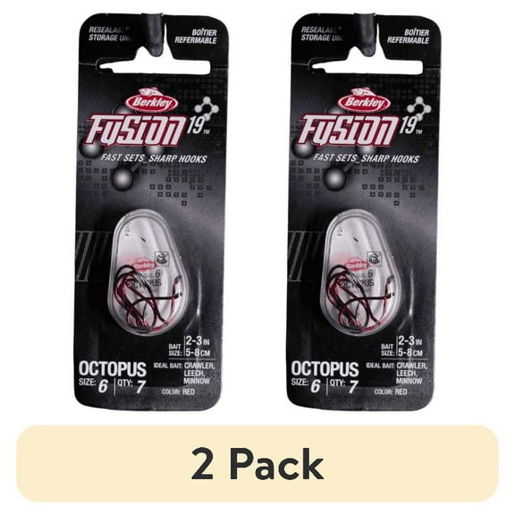 (2 pack) Berkley Fusion19â„¢ Colored Octopus Hooks, Red, Size 6 Curved Fishing Hooks