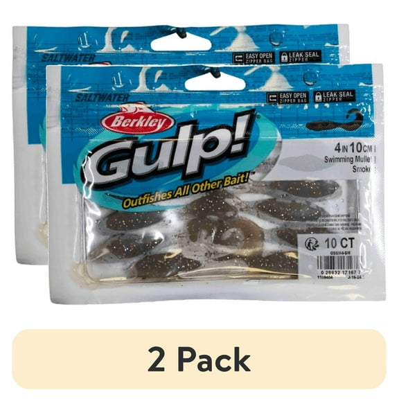 (2 pack) Gulp! Swimming Mullet Soft Bait 4" Length, Smoke, Per 10 1109404