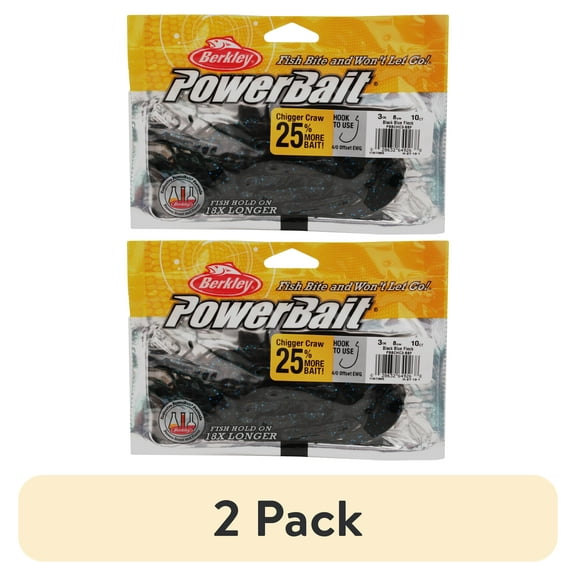 (2 pack) PowerBait Chigger Craw, 3" Black Blue Fleck
