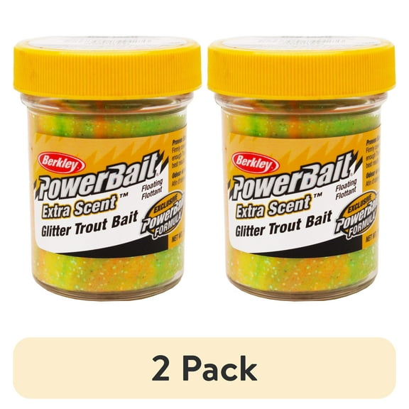 (2 pack) Berkley PowerBait Glitter Trout Bait, Rainbow, Fishing Dough Bait