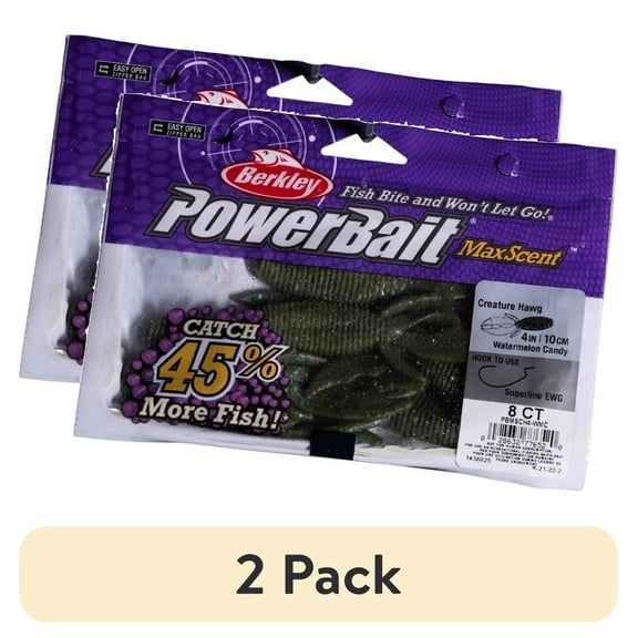 (2 pack) Berkley PowerBait MaxScent Creature Hawg, Watermelon Candy