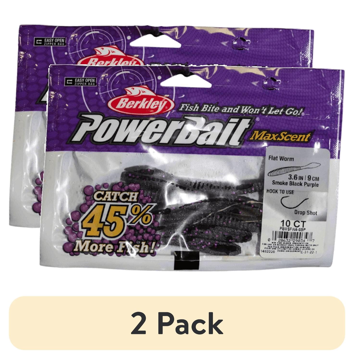 (2 pack) Berkley PowerBait® MaxScent Flat Worm Finesse Fishing Bait, Smoke Black Purple, 3.6in | 9cm, Irresistible Scent & Flavor, Versatile Profile, Ideal for Drop Shot Presentation
