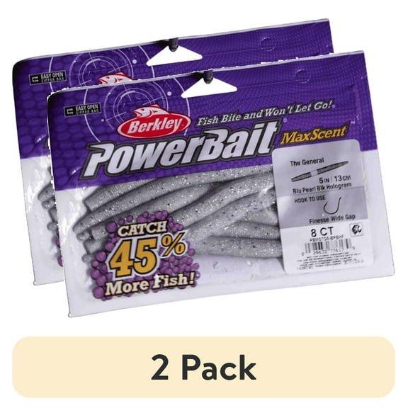 (2 pack) Berkley PowerBait® MaxScent The General Fishing Bait, Blue Pearl Black Hologram, 5in | 13cm, Soft Stick Bait with Irresistible Scent & Flavor, Classic Stick Bait Action, Deadly Bass Fishing Bait
