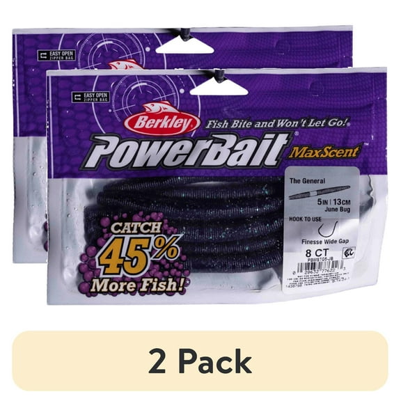 (2 pack) Berkley PowerBait® MaxScent The General Fishing Bait, June Bug, 5in | 13cm, Soft Stick Bait with Irresistible Scent & Flavor, Classic Stick Bait Action, Deadly Bass Fishing Bait
