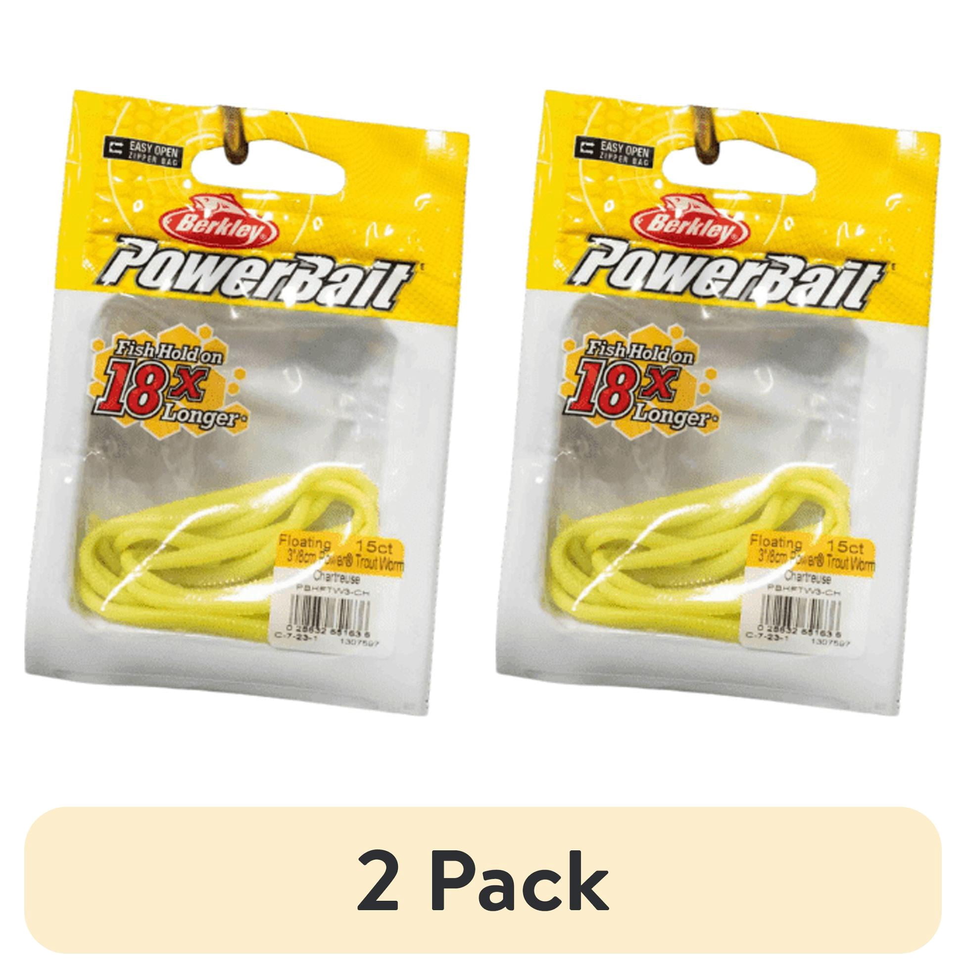(2 pack) Berkley PowerBait Power Floating Trout Worm Fishing Bait, Chartreuse, 3in | 8cm