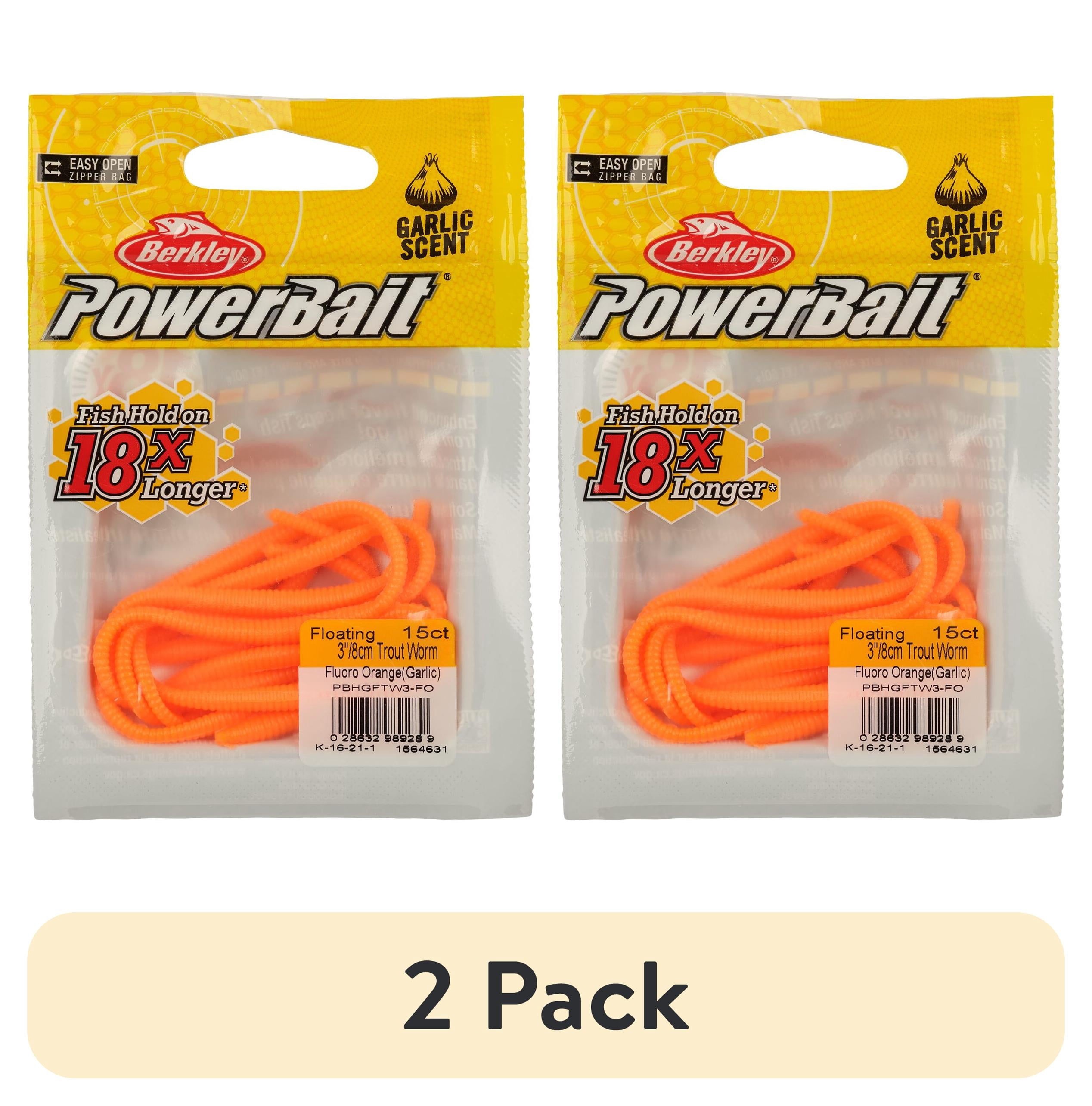 (2 pack) Berkley PowerBait® Power® Floating Trout Worm, 3 in, Worms, Fluorescent Orange (15 Count)