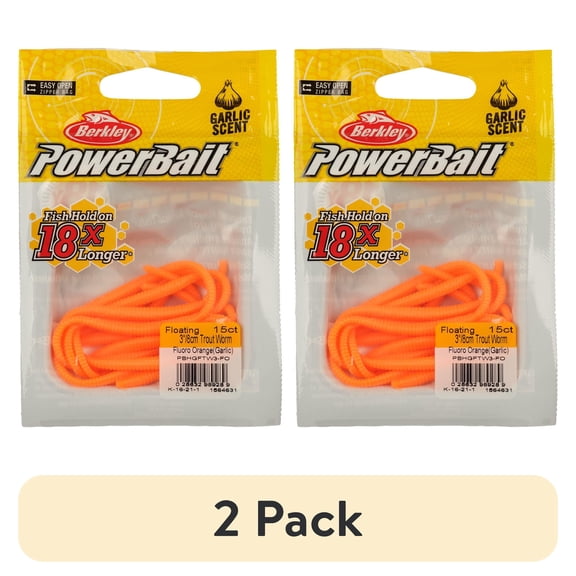 (2 pack) Berkley PowerBait Power Floating Trout Worm, 3 in, Worms, Fluorescent Orange (15 Count)