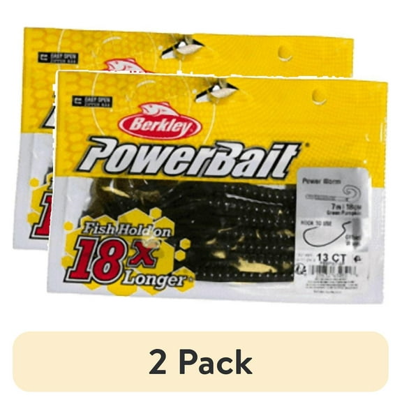 (2 pack) Berkley PowerBait® Power Worm Fishing Bait, Green Pumpkin, 7in