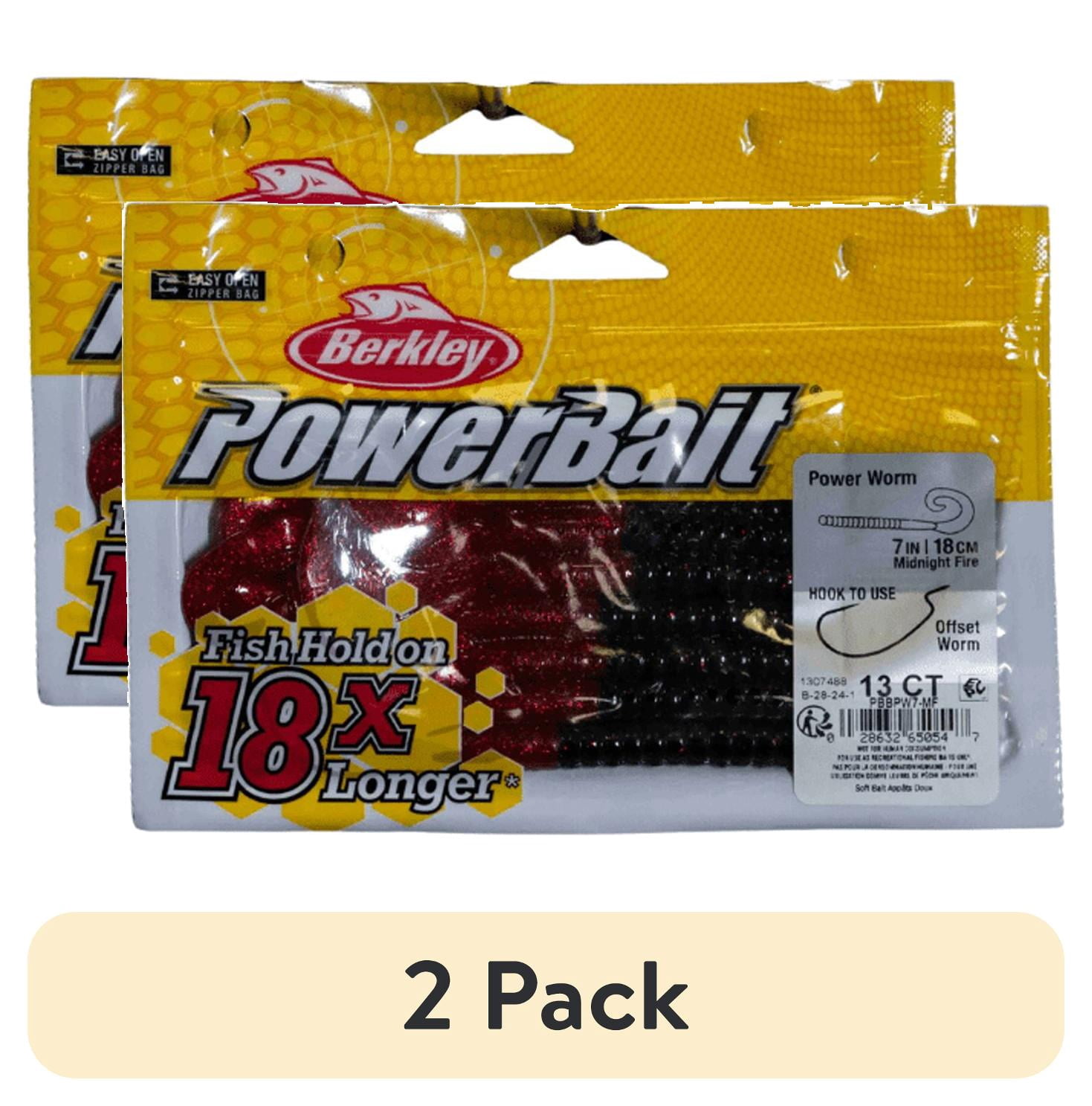 (2 pack) Berkley PowerBait® Power Worm Fishing Bait, Midnight Fire, 7in