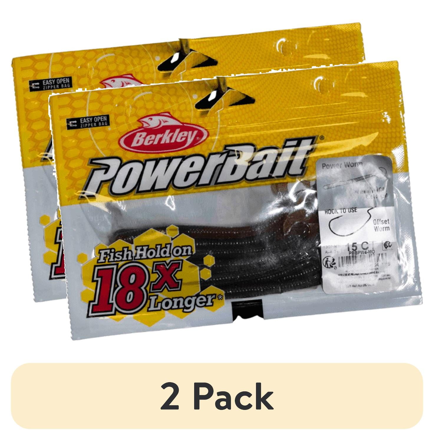 2 pack) Berkley PowerBait® Power Worm Fishing Bait, Motor Oil, 4in