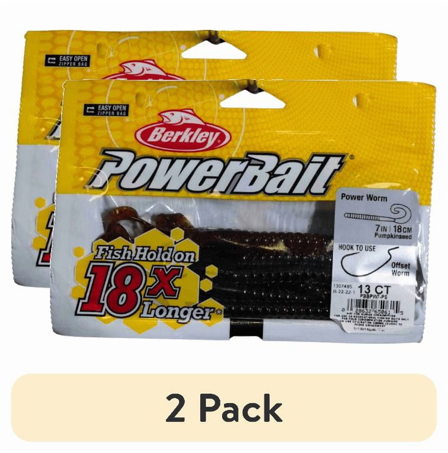 2 pack) Berkley PowerBait® Power Worm Fishing Bait, Motor Oil, 4in