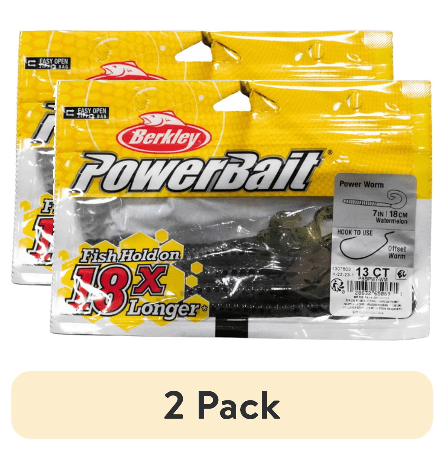 (2 pack) Berkley PowerBait® Power Worm Fishing Bait, Watermelon, 7in