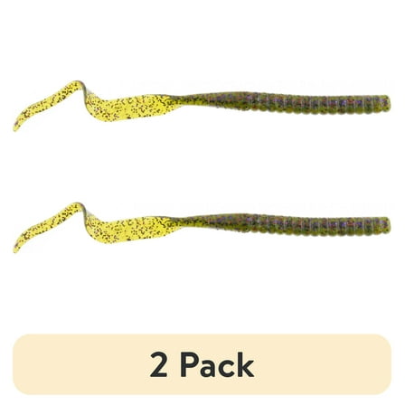 (2 pack) Berkley PowerBait® Power Worm Fishing Bait, Watermelon Purple Red Fleck, 10in