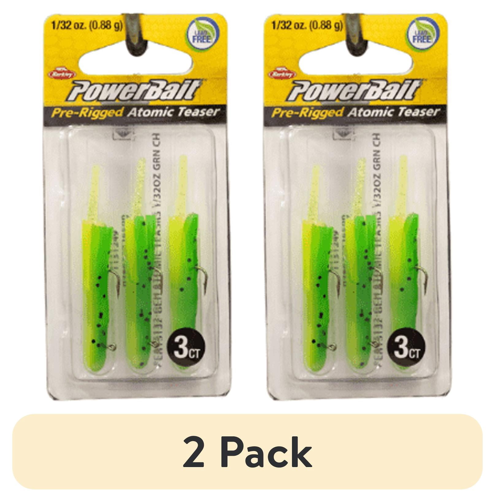 (2 pack) Berkley PowerBait Pre-Rigged Atomic Teasers Fishing Bait, Green Chartreuse