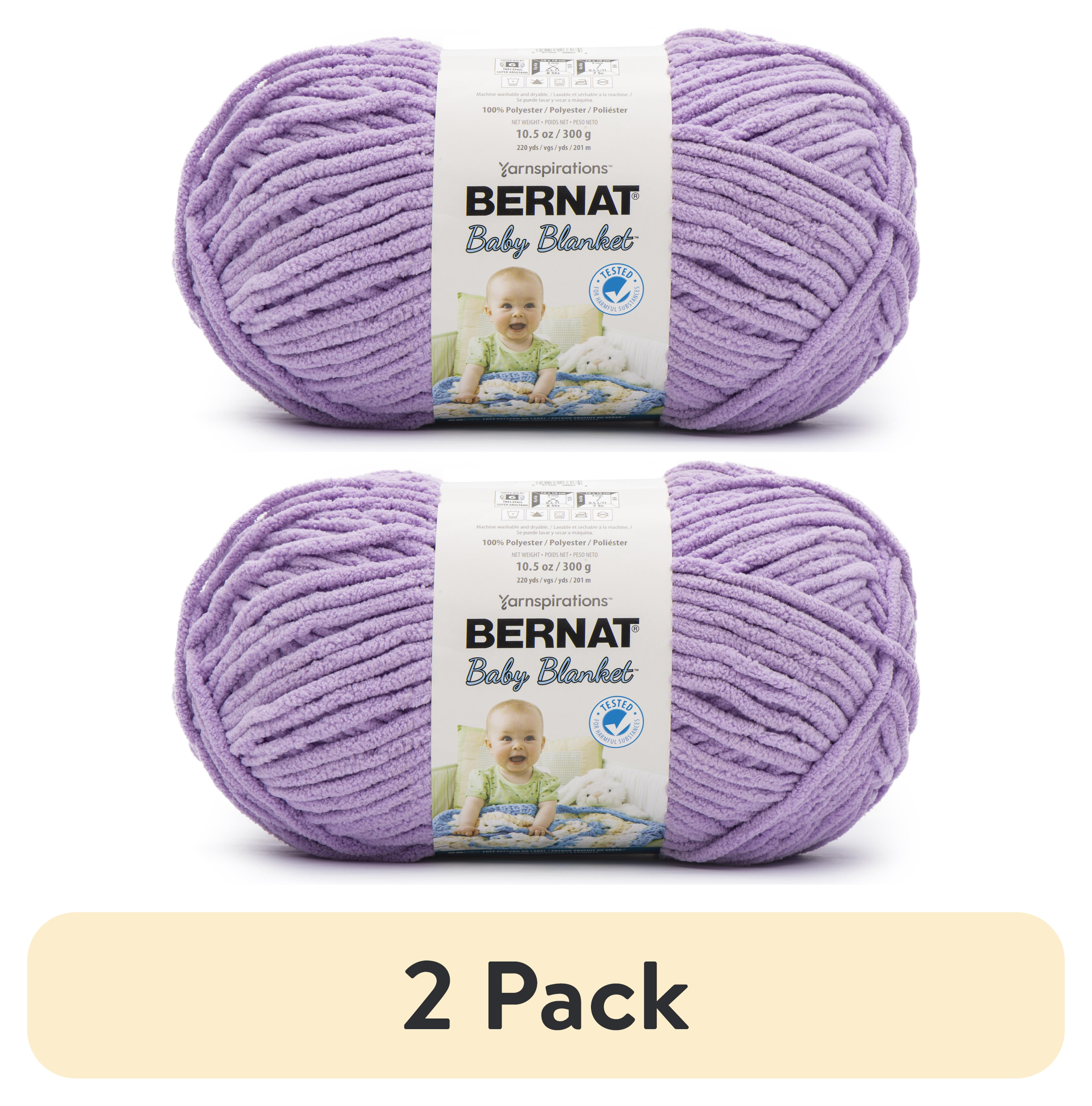 (2 pack) Bernat Baby Blanket, #6 Super Bulky Polyester Yarn, Baby Lilac 10.5oz/300g, 220 Yards