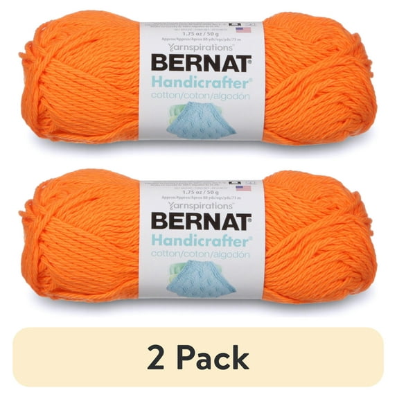 (2 pack) Bernat Handicrafter Cotton Yarn, 1.75 Oz, Hot Orange