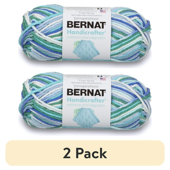 (2 pack) Bernat Handicrafter 4 Medium Cotton Yarn, Neptune Ombre 1.5oz/42.5g, 68 Yards