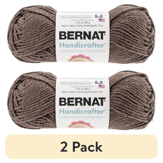(2 pack) Bernat Handicrafter Cotton Yarn (50G/1.5 Oz), Warm Brown