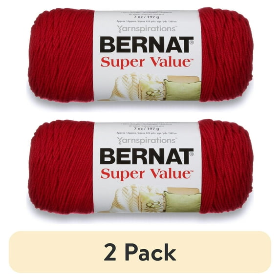 (2 pack) Bernat® Super Value™ #4 Worsted (Medium) Acrylic Yarn, Cherry Red 7oz/197g 440 Yards