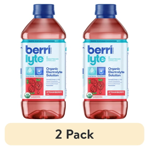 (2 pack) Berri Lyte Organic Electrolyte Hydration Solution Drink, Strawberry, 1 Liter Bottle