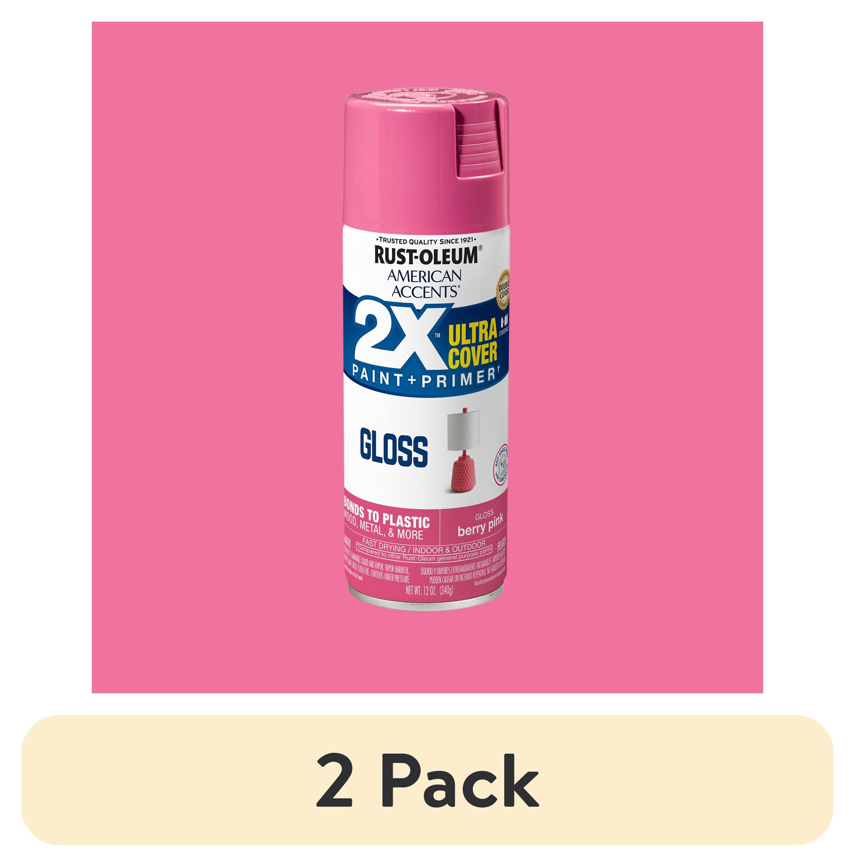 (2 pack) Berry Pink, Rust-Oleum American Accents 2X Ultra Cover Gloss Spray Paint-327876, 12 oz