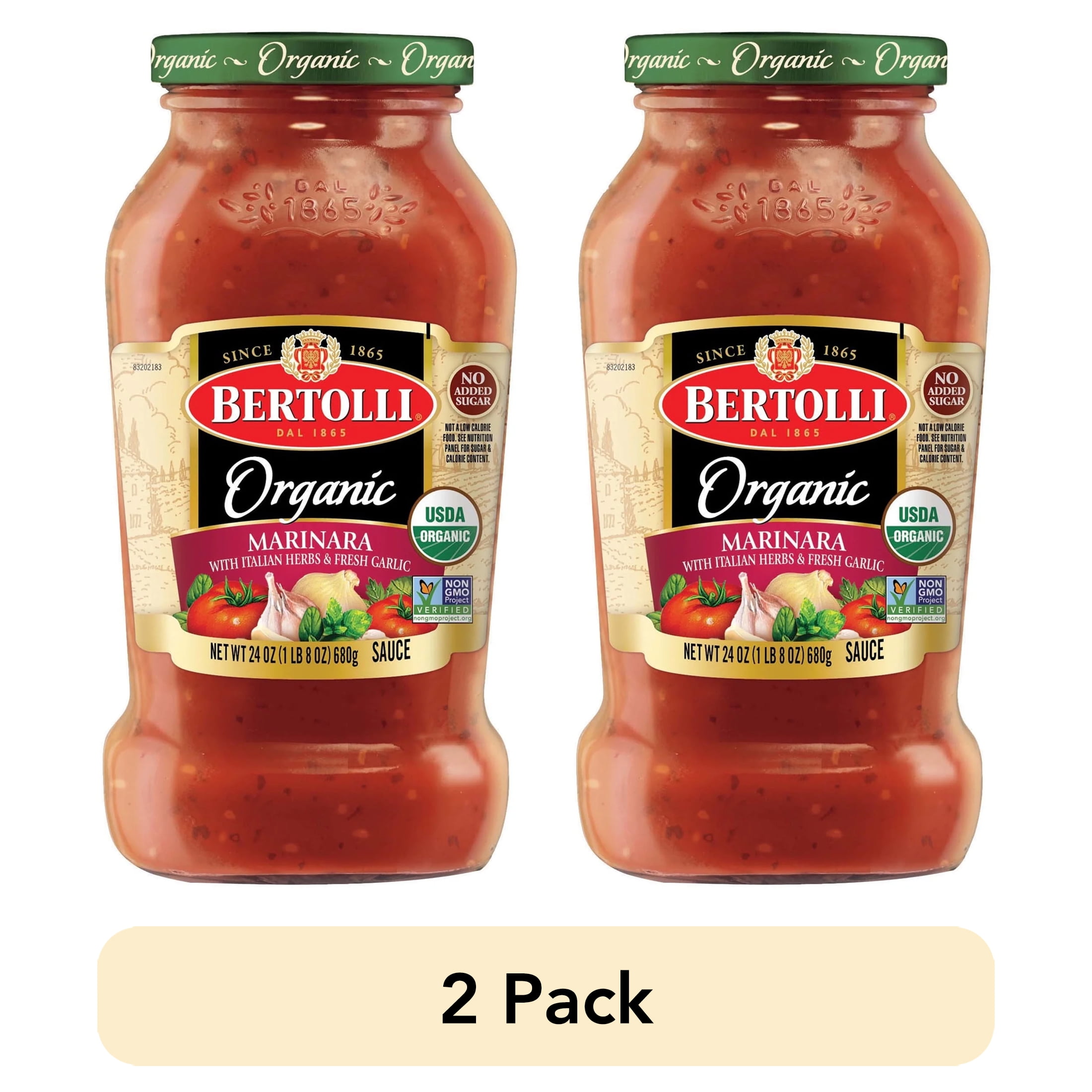 (2 pack) Bertolli Organic Marinara Sauce, Spaghetti Tomato Pasta Sauce, 24 oz