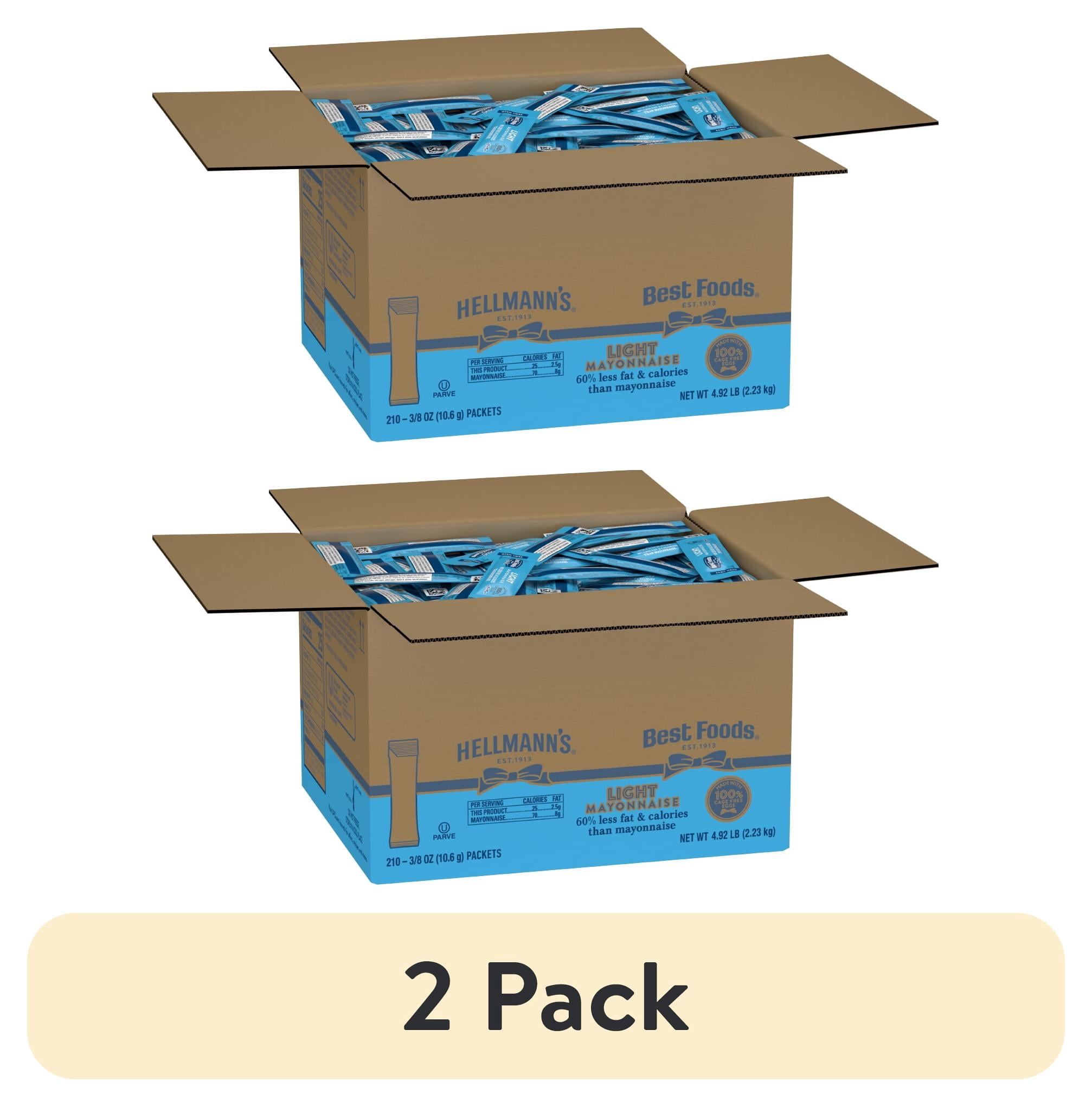 (2 pack) Best Foods Light Mayonnaise, Easy Open, Sandwich Spread and Condiment, Gluten Free, Stick Packets 0.38 oz, 210 count