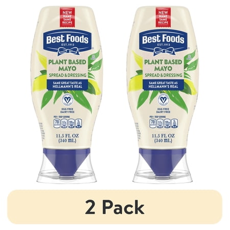 (2 pack) Best Foods Plant Based Mayonnaise Spread & Dressing Condiments, 11.5 fl oz Squeeze Bottle