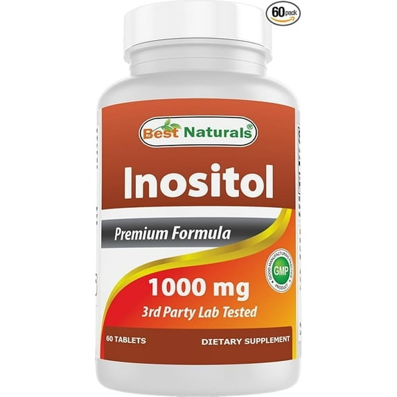 (2 pack) Best Naturals Inositol 1000 mg 60 Tablets
