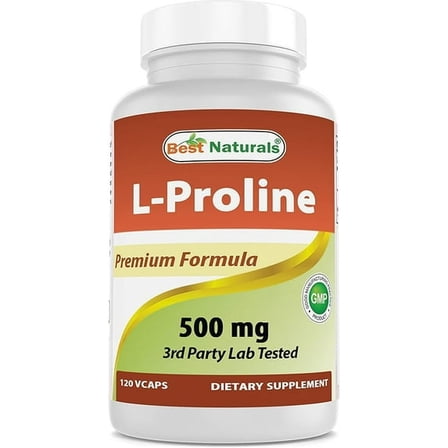 (2 pack) Best Naturals L-Proline 500 mg 120 Vegetarian Capsules | Amino Acid Dietary Supplement