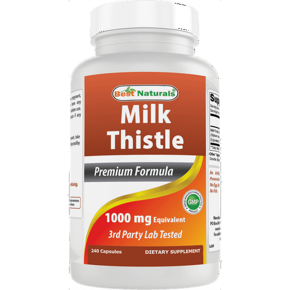 (2 pack) Best Naturals Milk Thistle Extract 1000mg, Liver Support Supplement, Gluten Free, 240 Capsules