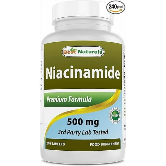 (2 pack) Best Naturals Niacinamide 500 mg Tablets, Non-Flushing Vitamin B3, Immune Support, 240 Count, Vegetarian